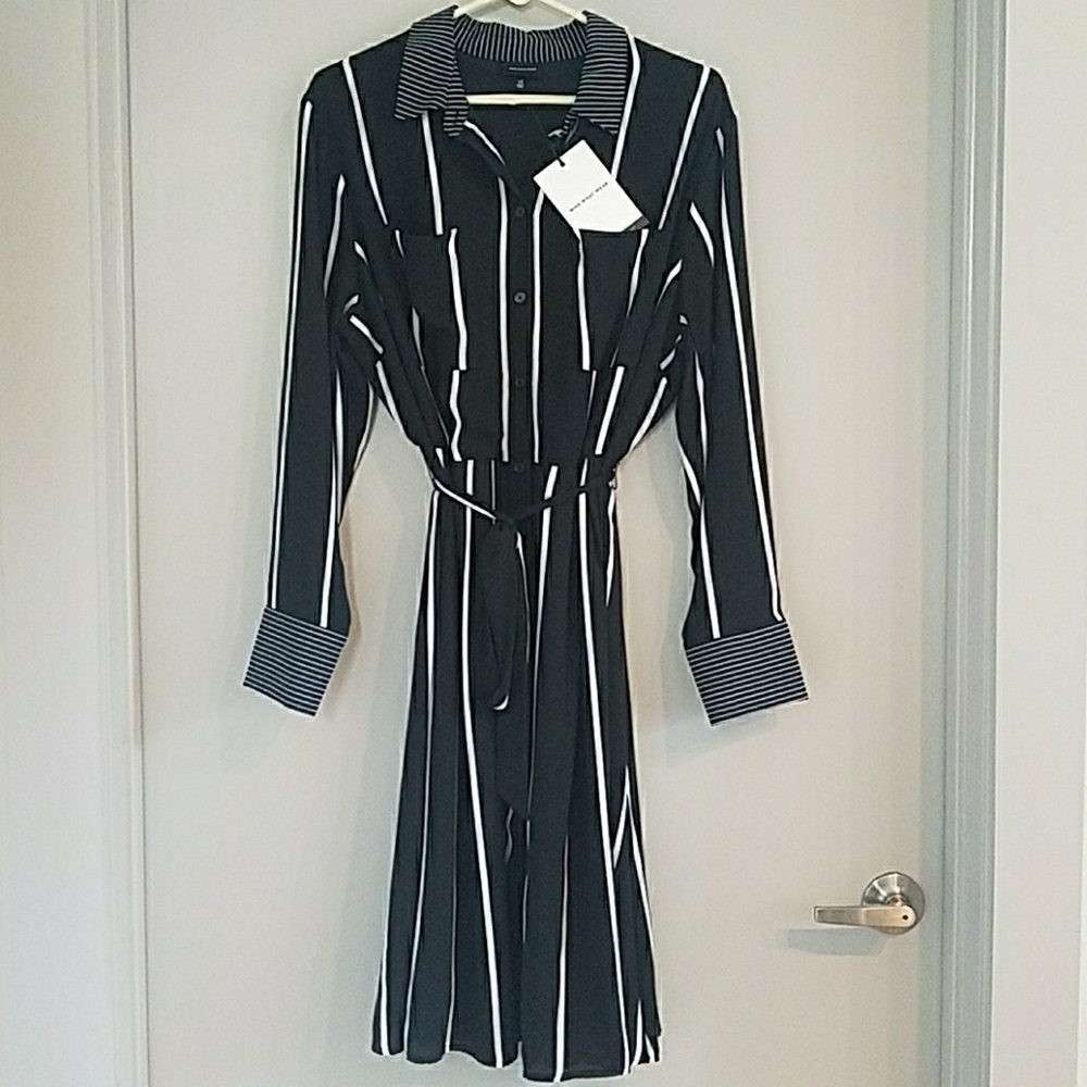 Who What Wear Vert Stripe Button Cinch Waist Dress